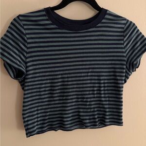 Hollister Navy and Green Striped Crop Top